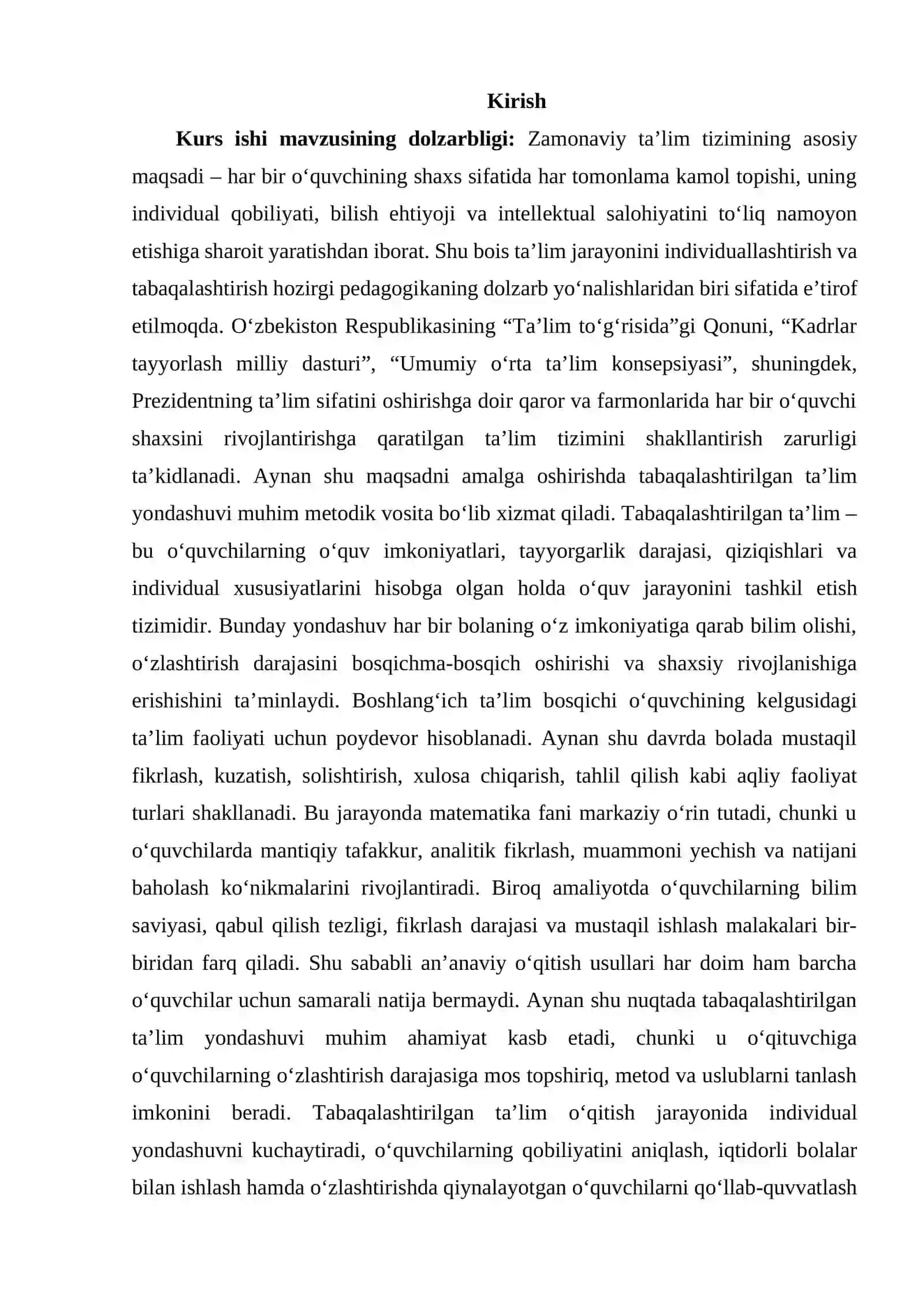 BOSHLANG‘ICH SINFLARDA MATEMATIKA O‘QITISHDA TABAQALASHTIRILGAN TA’LIMNI QO‘LLASHNING AMALIY YO‘LLARI 2