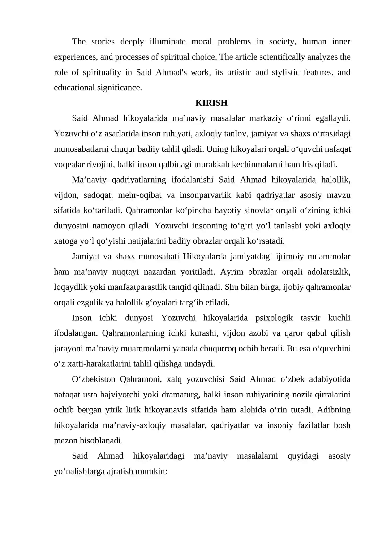 SAID AHMAD HIKOYALARIDA MA’NAVIY MASALALAR 2