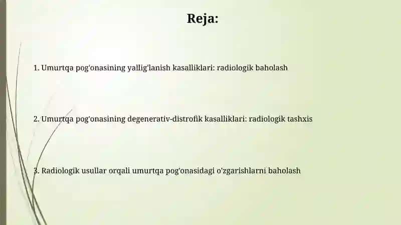 Umurtqa yalligʻlanish va degenerativ- distrofik kasalliklari ( radiologiya faniga oid) 2