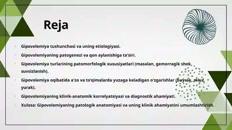 Patologik anatomiya. Gipovolemiyalarda qon aylanishining o'zgarishlari. 2