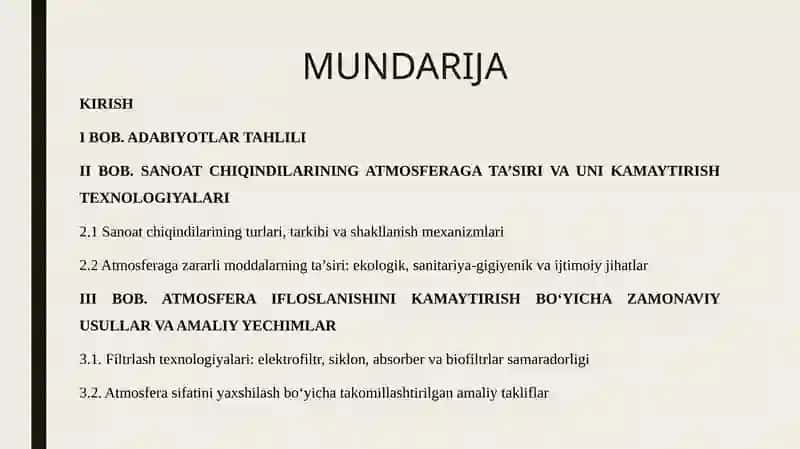 SANOAT CHIQINDILARINING ATMOSFERAGA TA'SIRINI KAMAYTRISH USULLARI 2