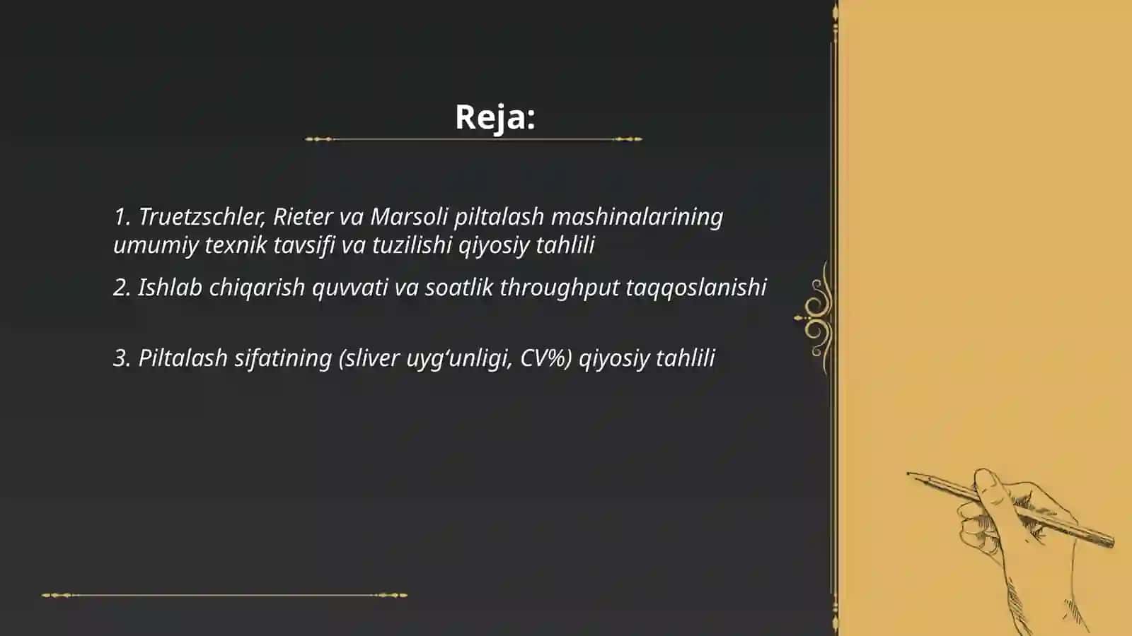 Truetzschler, Rieter va Marsoli piltalash mashinalari qiyosiy tahlili 2