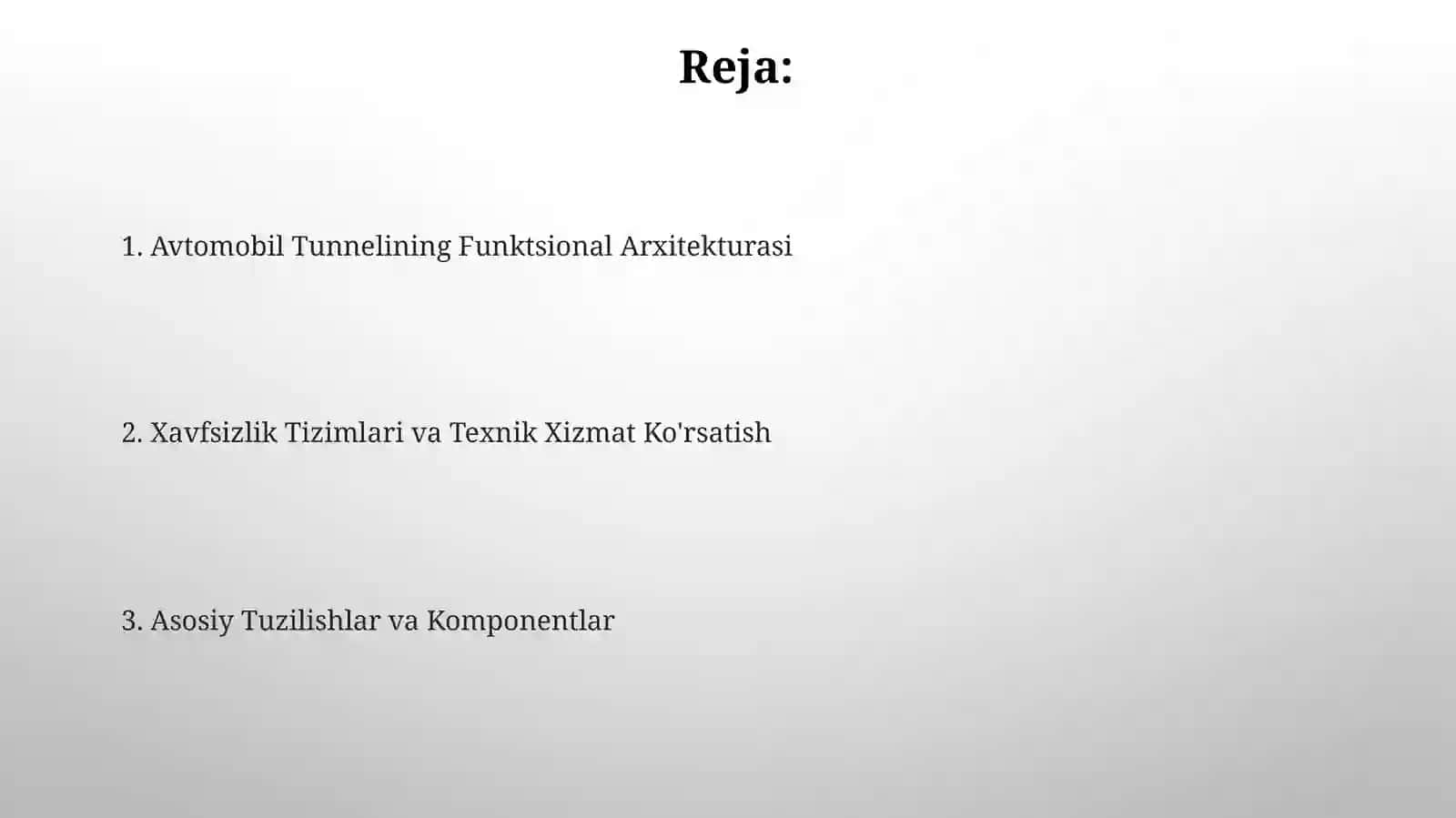 Avtomobil Tonnelining Funktsional Arxitekturasi va Asosiy Qismlari 2
