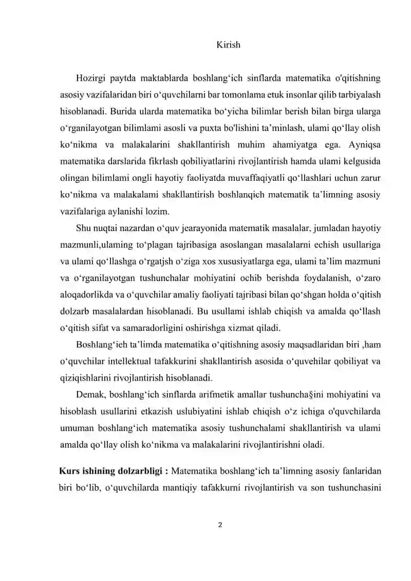 O’NLIK VA YUZLIK MAVZUSIDA MISOL VA MASALALAR BAJARISHNING METODIKASI 2