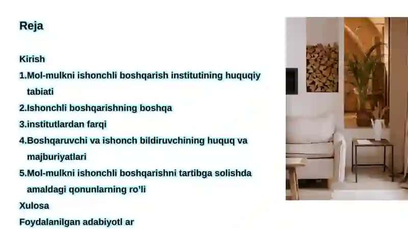 Mol-mulkni ishonchli boshqarishni fuqaro’lik-huquqiy tartibga solishning o‘ziga xos xususiyatlari 2