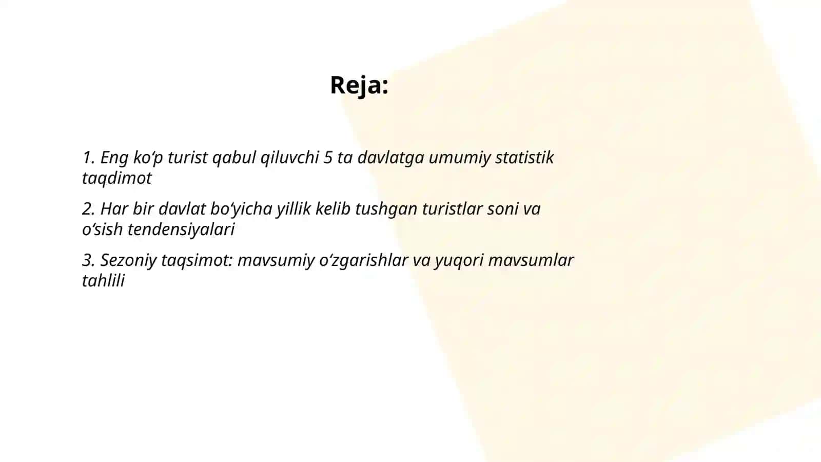 Eng ko‘p turist qabul qiluvchi 5 ta davlatni statistic tahlili 2