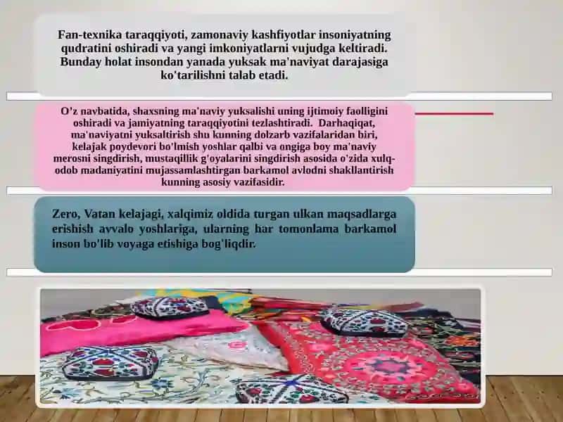 O‘zbekistonda milliy qadriyatlar va tarixni  tiklash borasidagi islohotlar mazmuni. 2