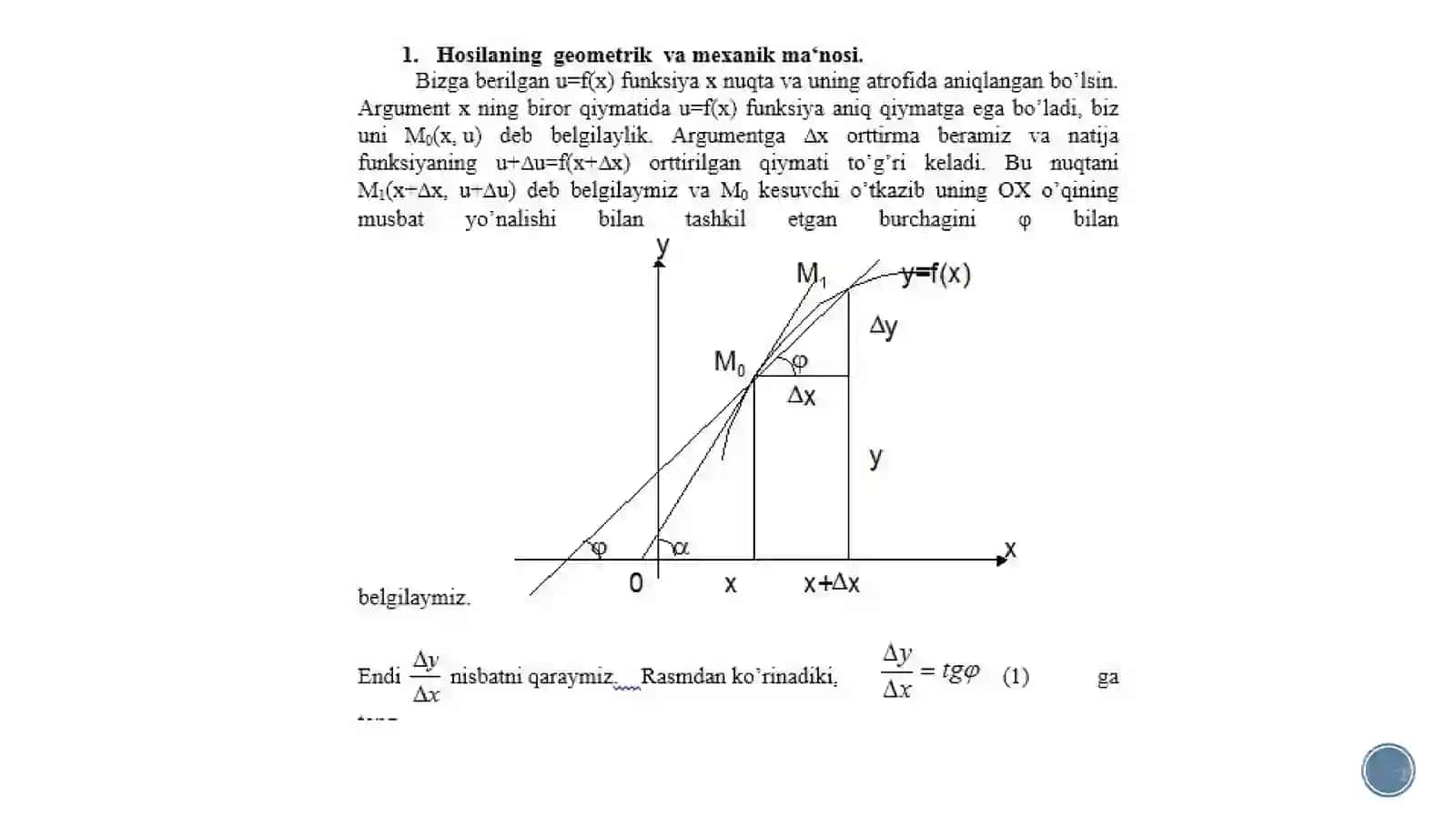 FUNKSIYA HOSILANING GEOMETRIK VA FIZIK MA’NOSI 2