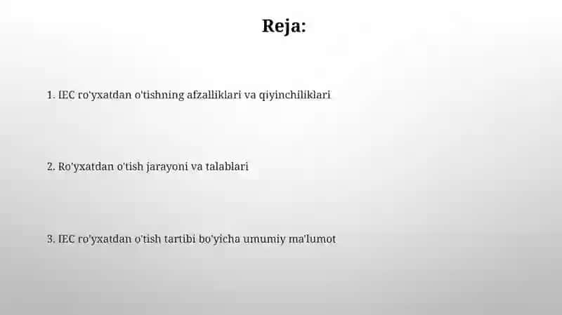 Xalqaro elektro texnika komissiyasi (IES)faoliyati davlat ro‘yxatidan o‘tkazish tartibi 2