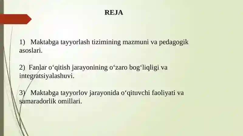 Bolalarni maktabga tayyorlash fanlari o`qitish jarayoni yaxlit tizim sifatida 2