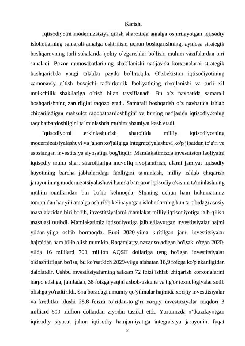 Korxonaning investitsiya strategiyasi 2
