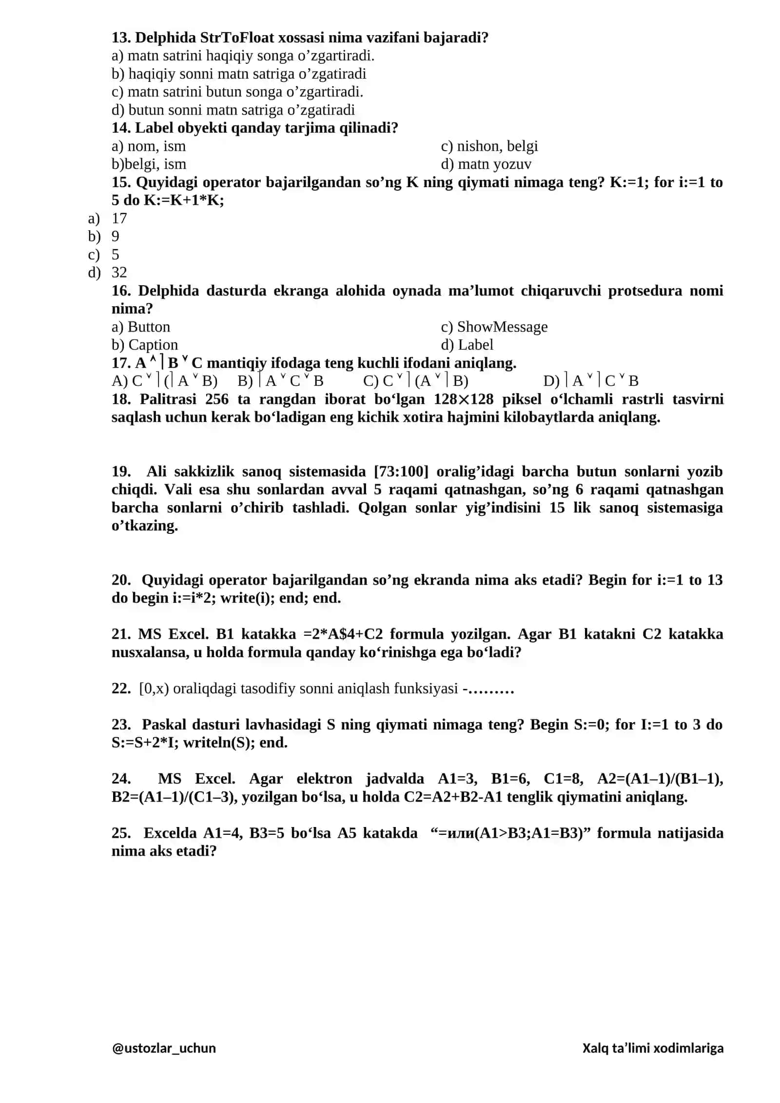 10-sinf informatika va AT 1-variant 2