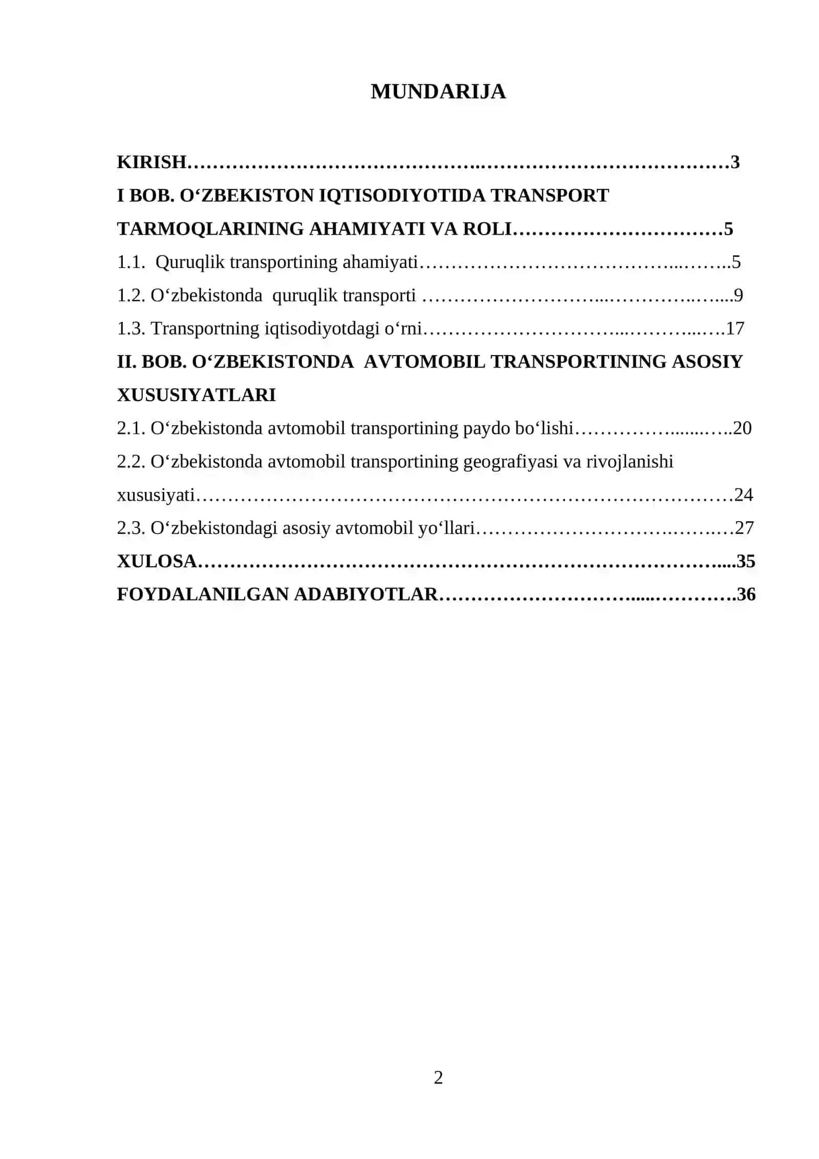 O‘zbekiston avtomobil yo‘llarining geografiyasi 2