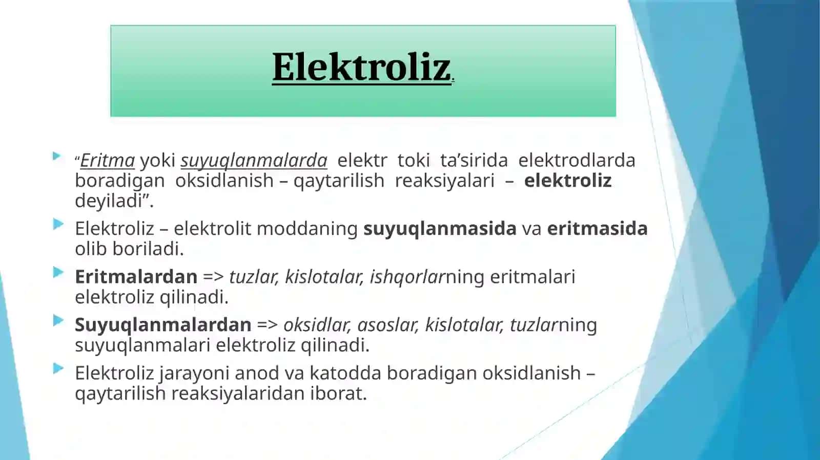 Elektroliz mavzusiga doir masalalar va ularning yechimi 2