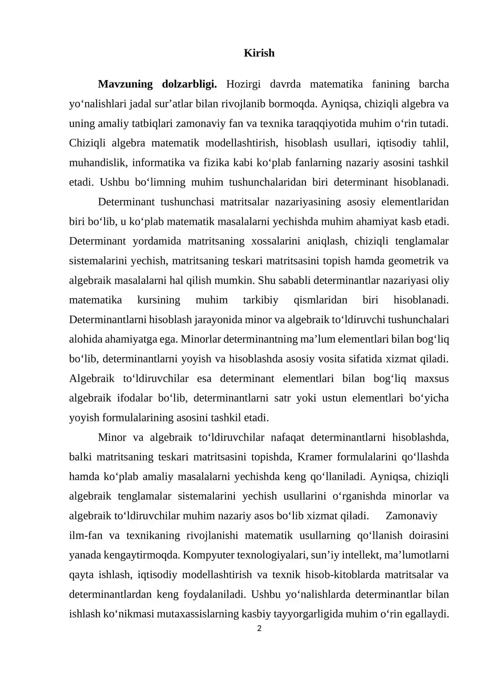 Minorlar va algebraik to'ldiruvchilar 2