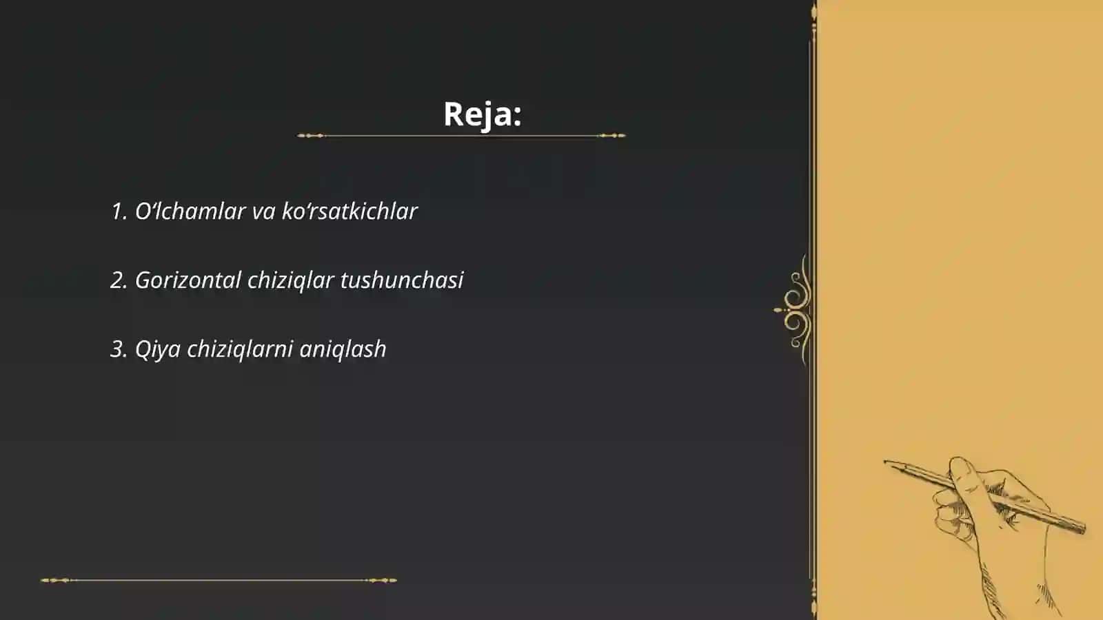 O‘lchangan qiya chiziqning gorizontal quyilishini aniqlash 2