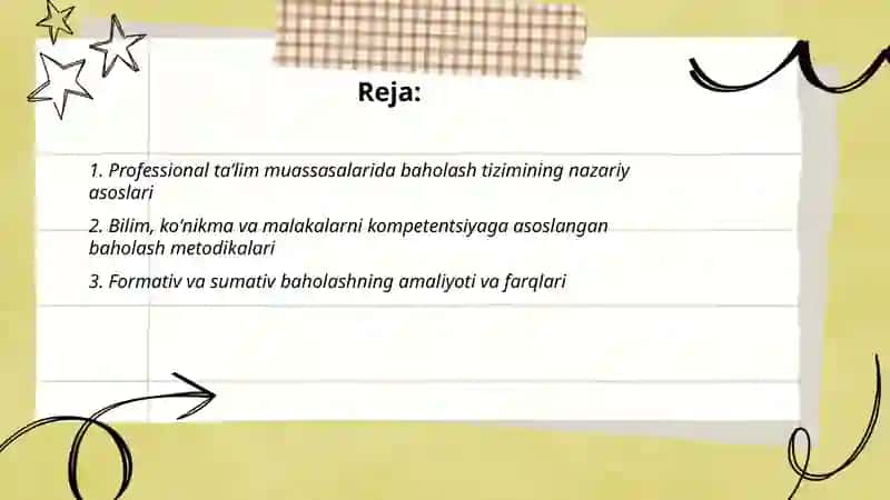 Professional taʼlim muassasalarida oʻquvchilarning bilim, koʻnikma,va malakalarini nazorat qilish va baholashni oʻrganish 2