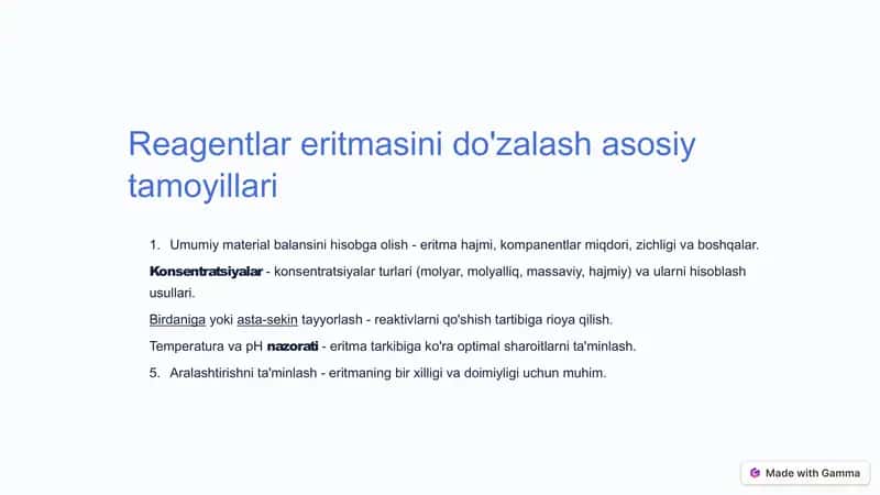 Reagentlar eritmasini do'zalash 2