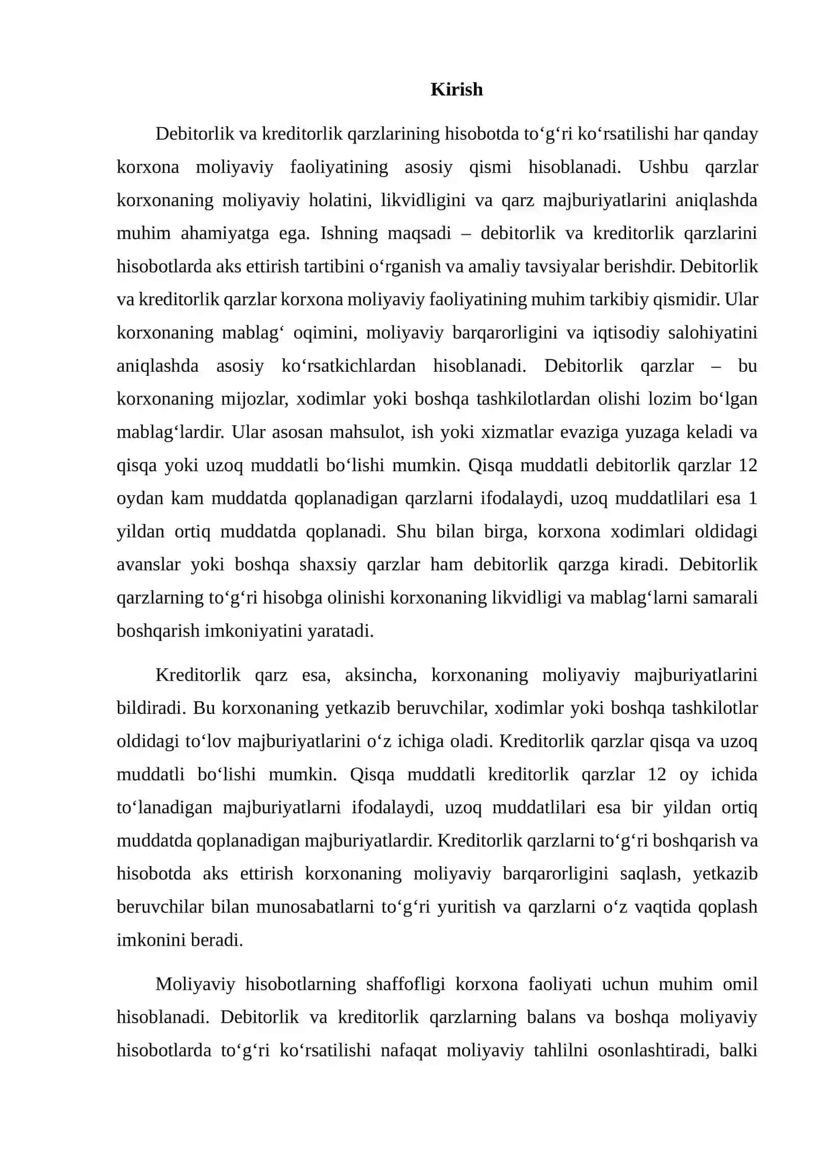 Debitorlik va kreditorlik qarzlarining hisobotda ko‘rsatilishi 2