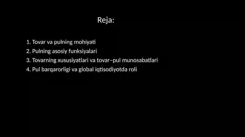 Tovar va Pul: Asosiy Tushunchalar 2