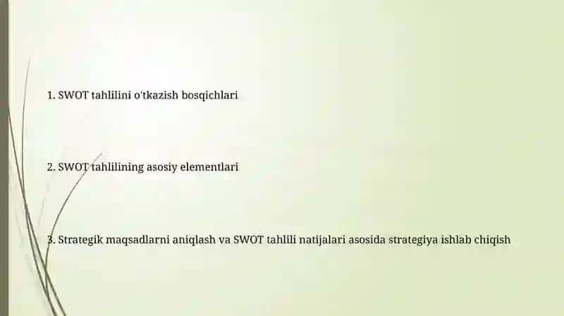 SWOT tahlilini o'tkazish bo'g'inlari va strategik maqsadi 2
