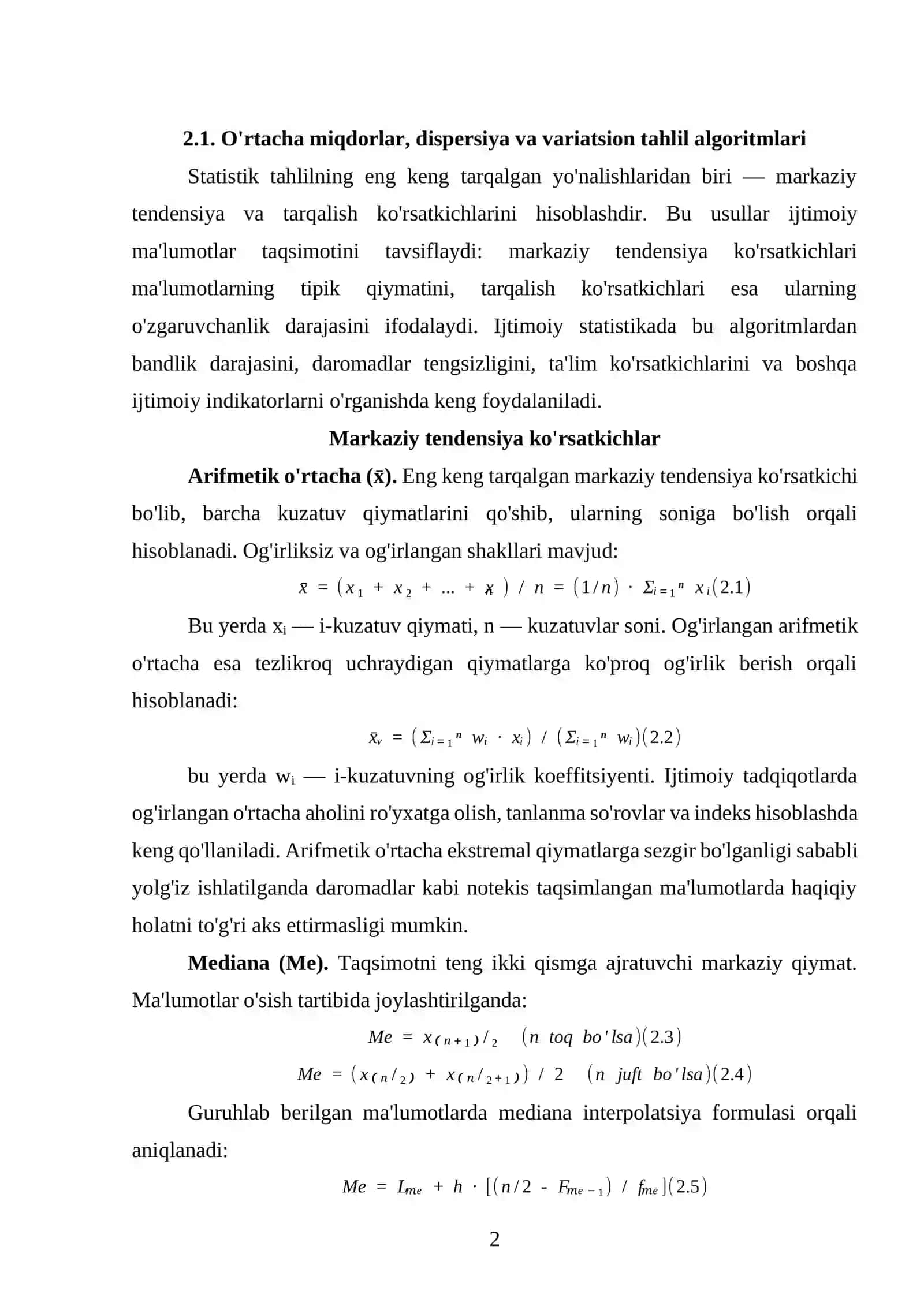 IJTIMOIY MASALALARNI YECHISHDA QO'LLANILADIGAN STATISTIK HISOBLASH ALGORITMLARINING MATEMATIK ASOSLARI 2
