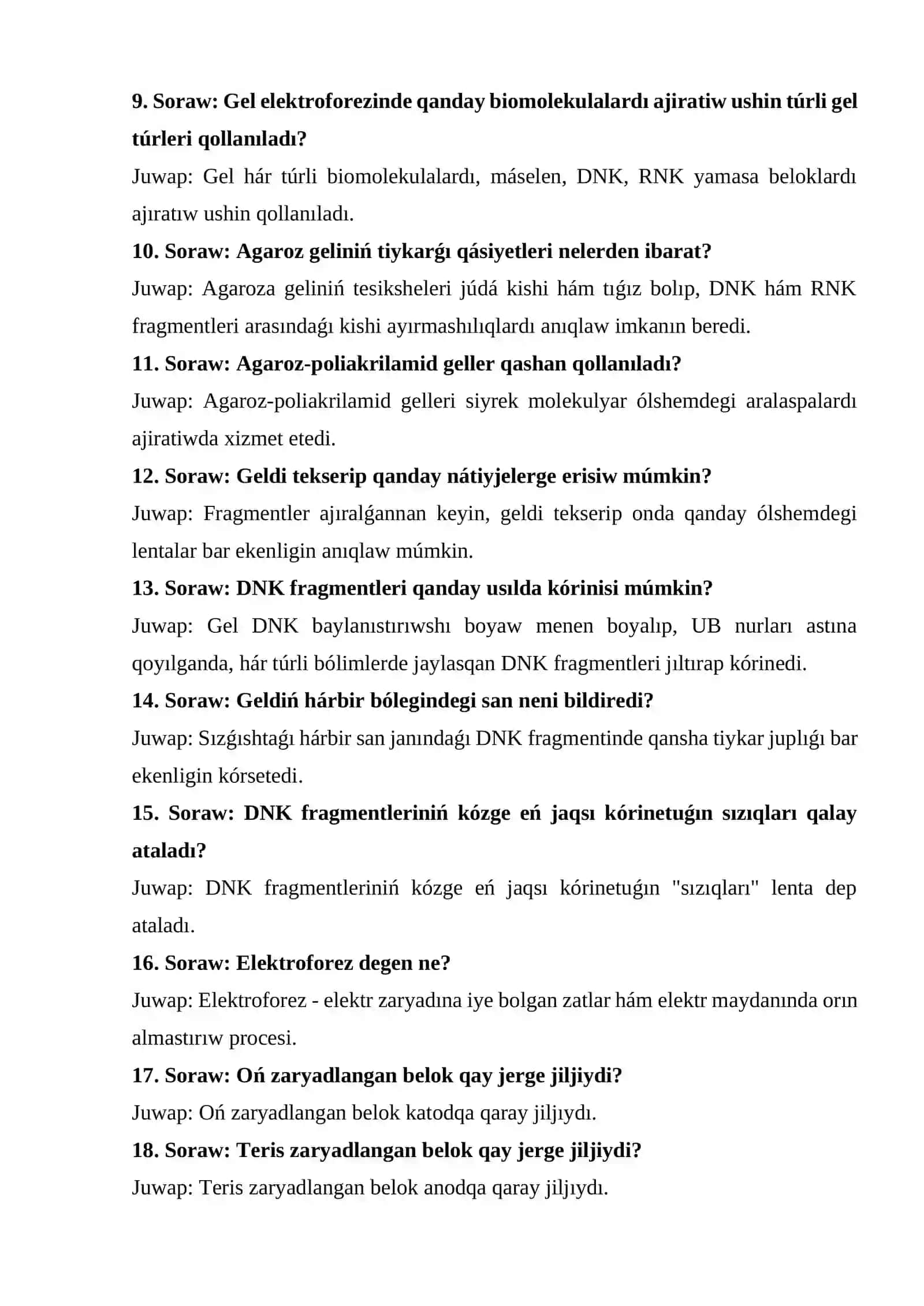 Belok gel elektroforezi. 2