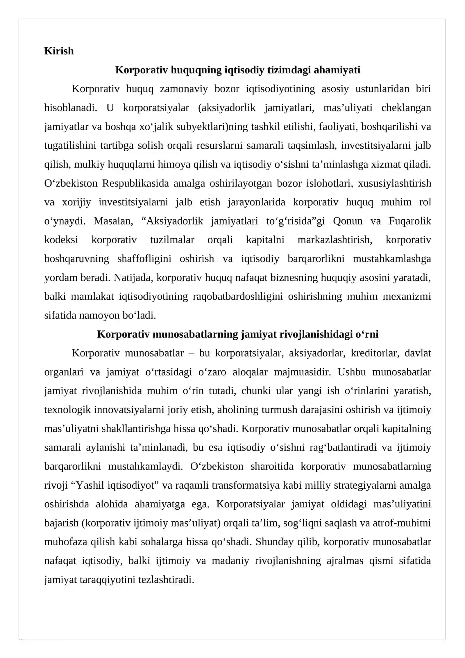 Korporativ huquq manbalari va munosabatlari 2