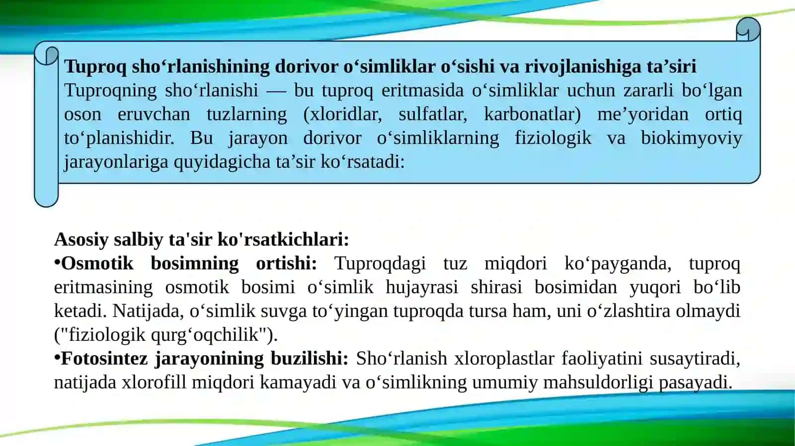Shoʻr yerlarda dorivor oʻsimliklar yetishtirish texnologiyasi 2