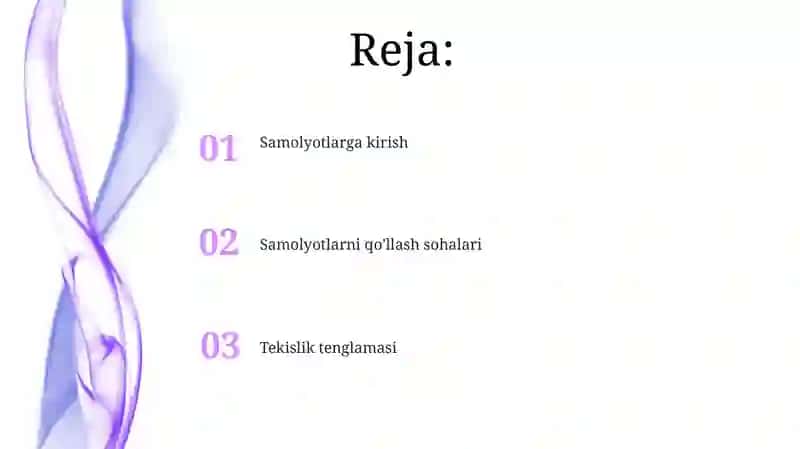 Urinma tekislik va uning tenglamasi 2