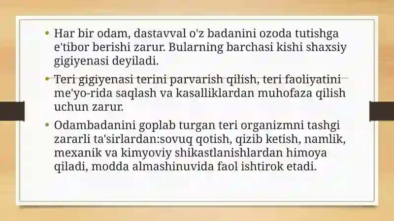 SHAXSIY GIGIYENA. SANITARIYA MAORIF ISHINI TASHKIL QILISH 2