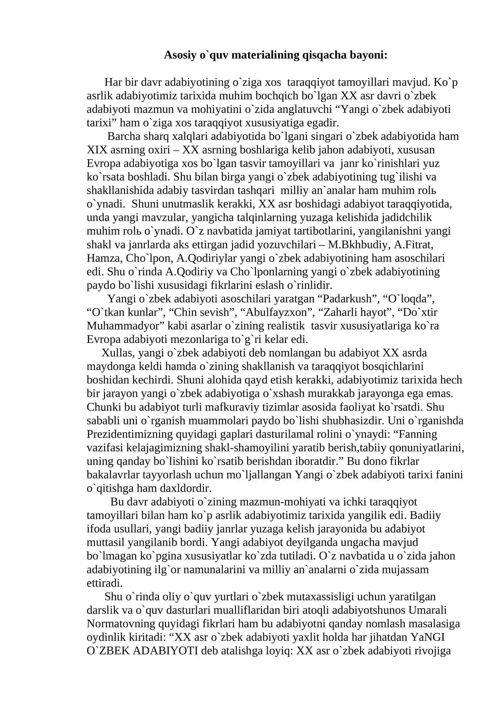 YANGI O`ZBЕK ADABIYOTI TARIXINING O`ZIGA XОS XUSUSIYATLARI VA TARAQQIYOT TAMОYILLARI 2