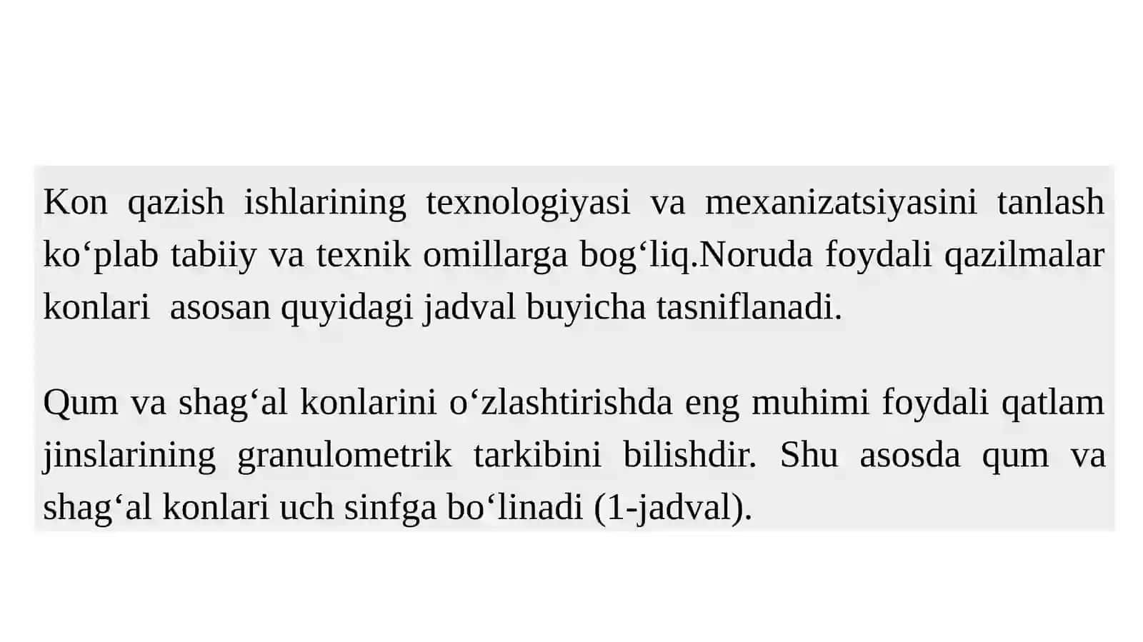 Noruda qurilish foydali qazilma konlarini tasniflash 2