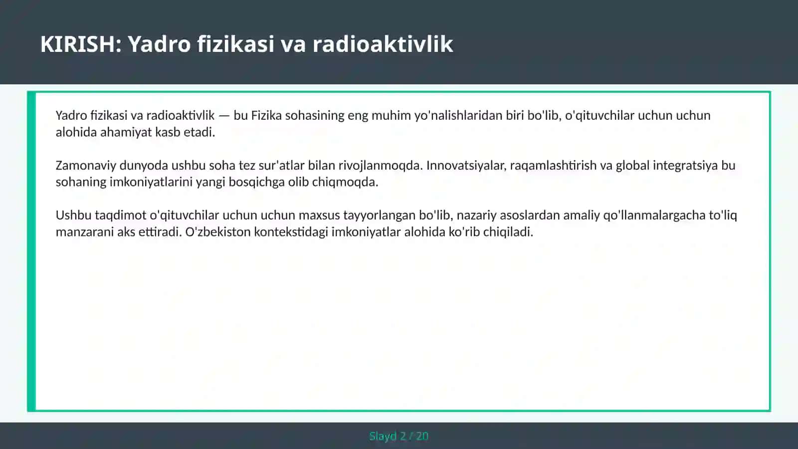 YADRO FIZIKASI VA RADIOAKTIVLIK 2
