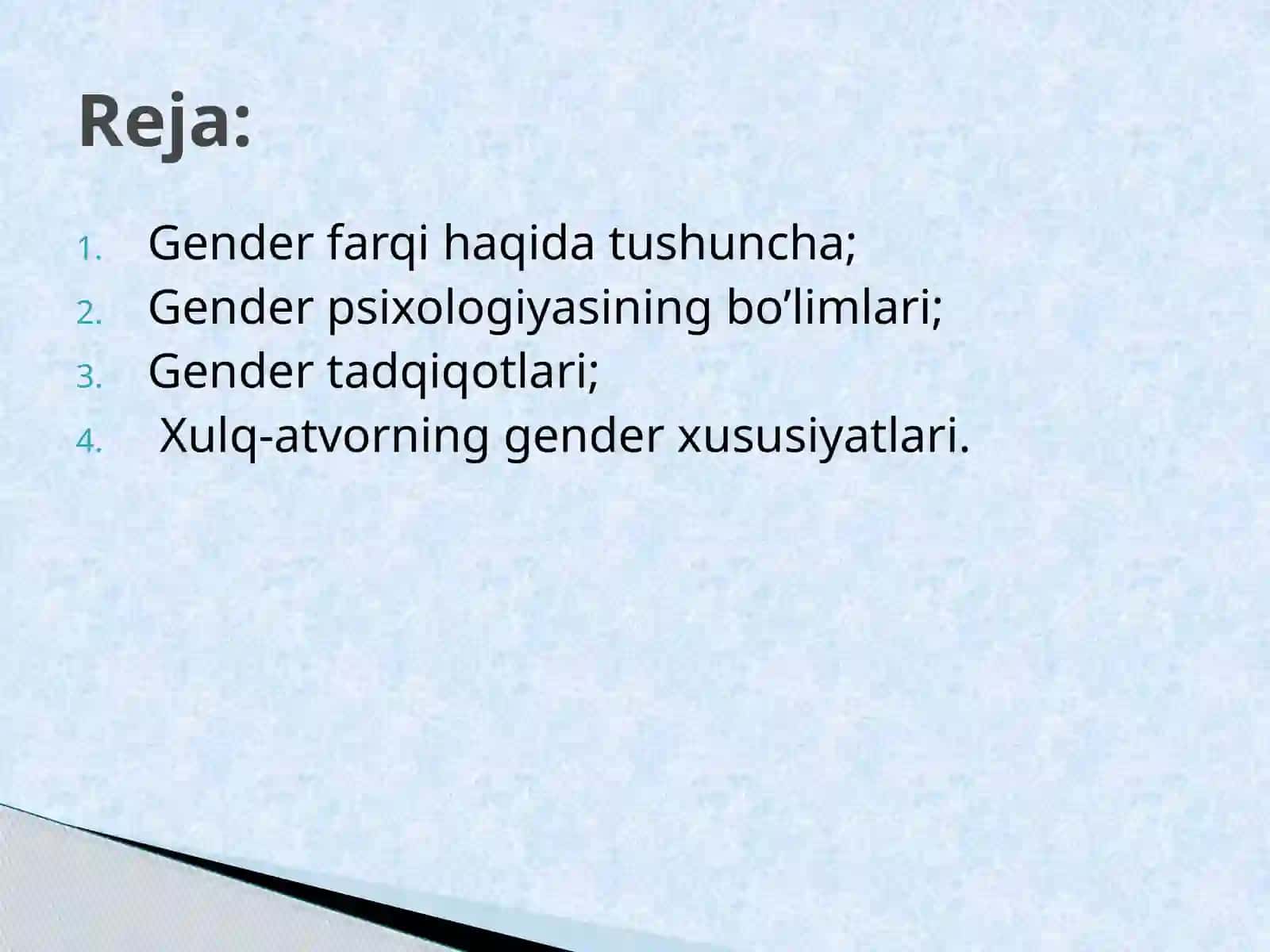 Gender farqlar psixologiyasi. Jinsiy xulq-atvor. 2