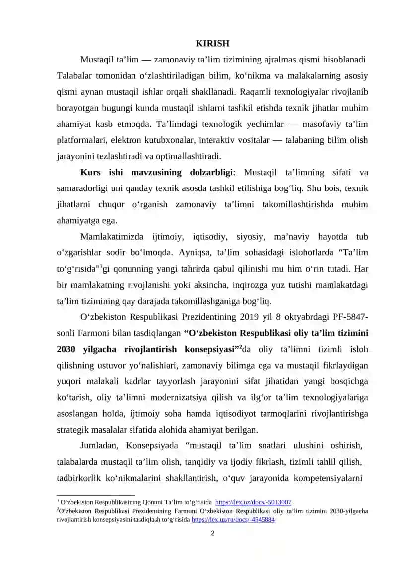 Mustaqil Ta'lim Tizimining Texnik Jihatlari 2