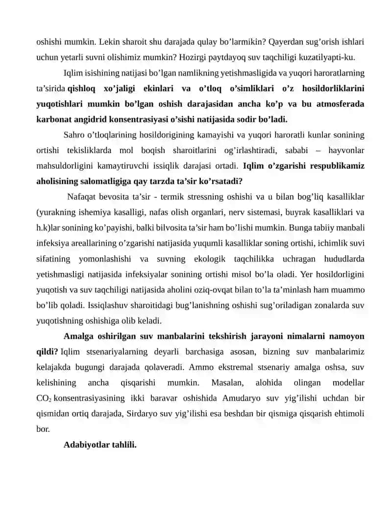 IQLIM O'ZGARISHLARI VA UNING ATROF-MUHITGA TA'SIRI 2
