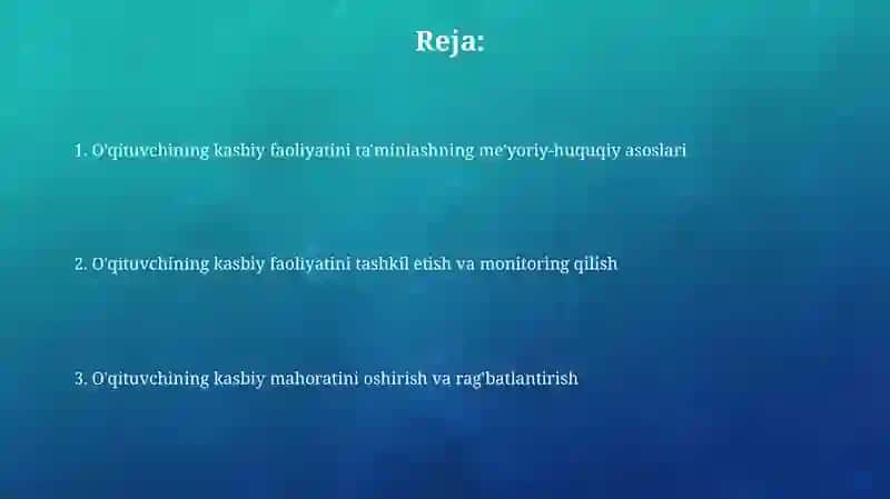 Pedagogning kasbiy faoliyatini amalga oshirish 2