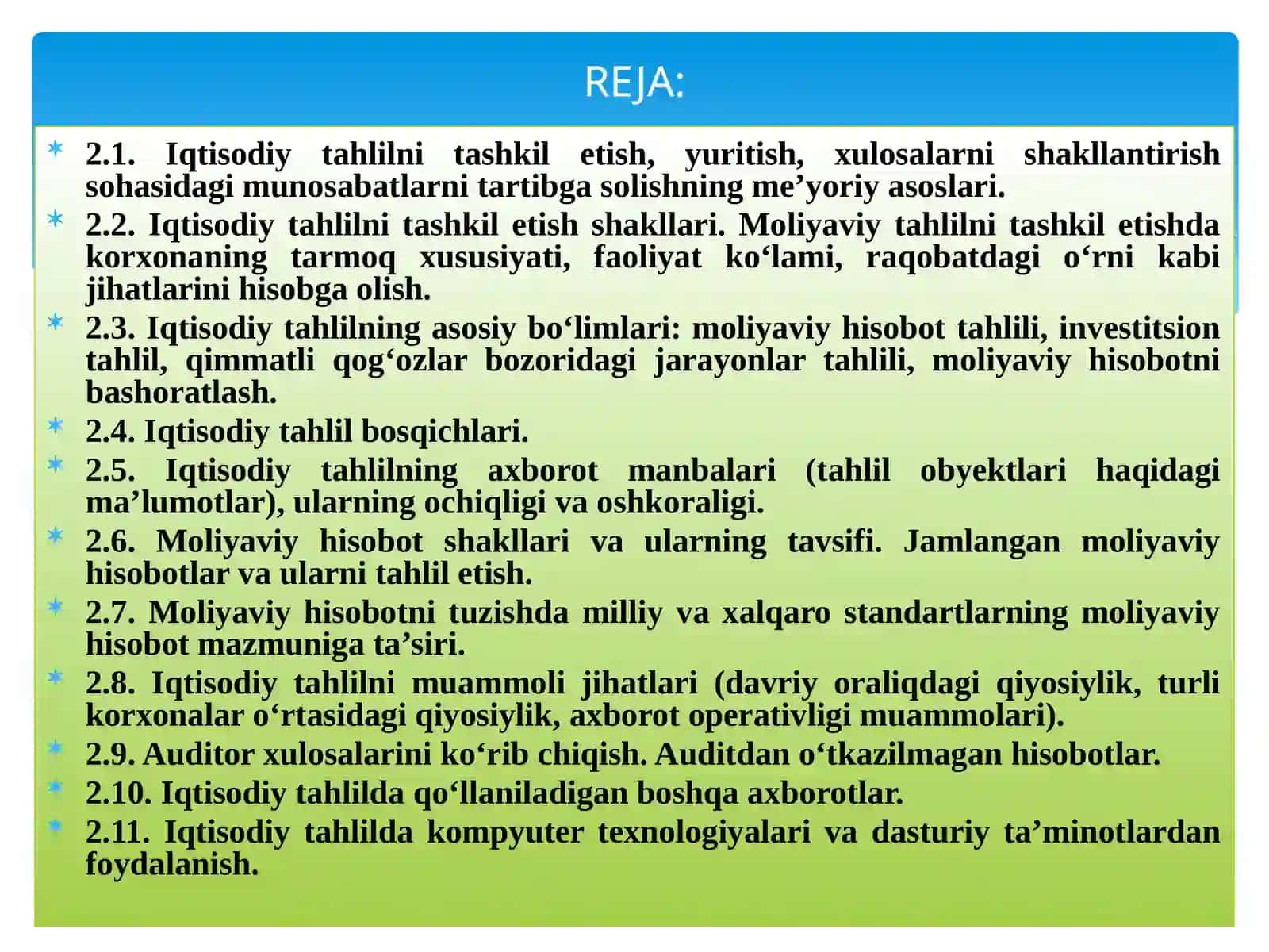 Iqtisodiy tahlil fanining nazariy asoslari 2