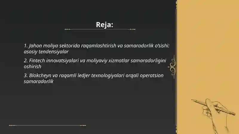 Jahonda moliya sektorini raqamlashtirish samaradorligi 2