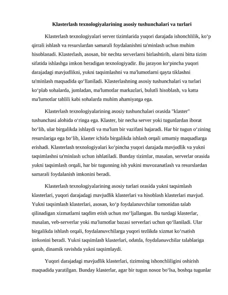 Klasterlash texnologiyalari 2