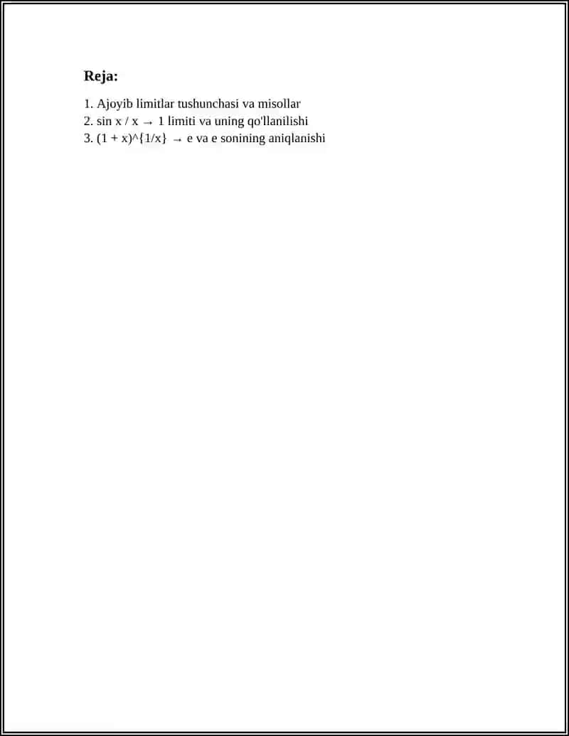 AJOYIB LIMITLAR. ASOSIY ANIQMASLIKLARNI YECHISH 2