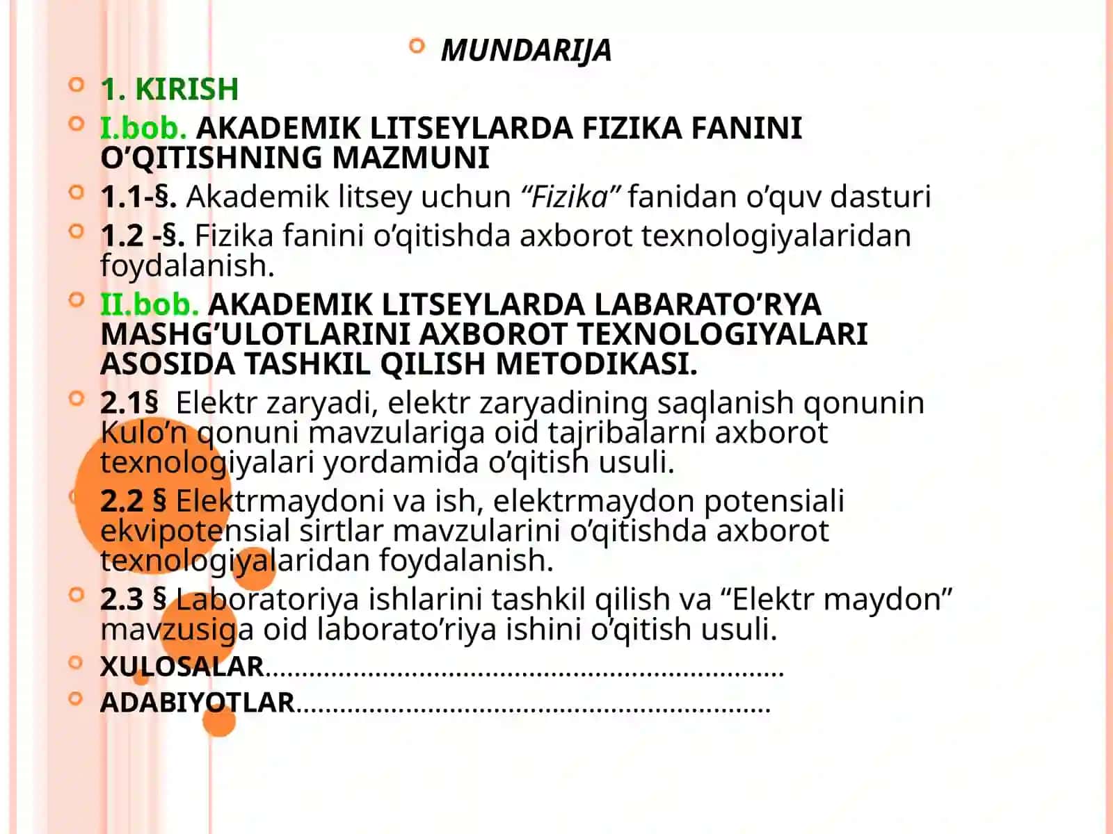 AKADEMIK LITSEYLARDA FIZIKA FANINI O’QITISHNING MAZMUNI 2