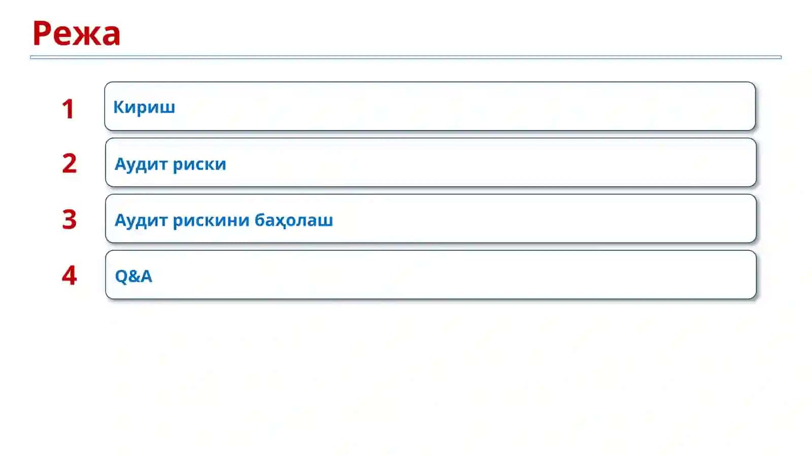 Аудит текширувини режалаштириш ва рискларни баҳолаш 2
