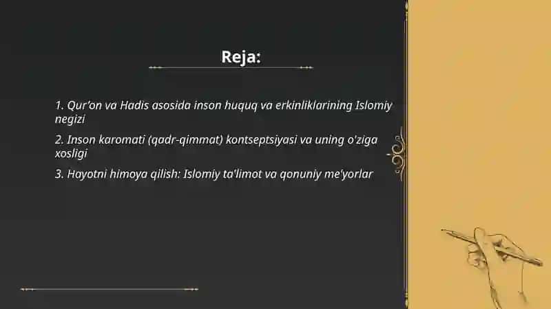 Islomda inson huquq va erkinliklarini ta'minlanishining o'ziga xos jihatlari 2