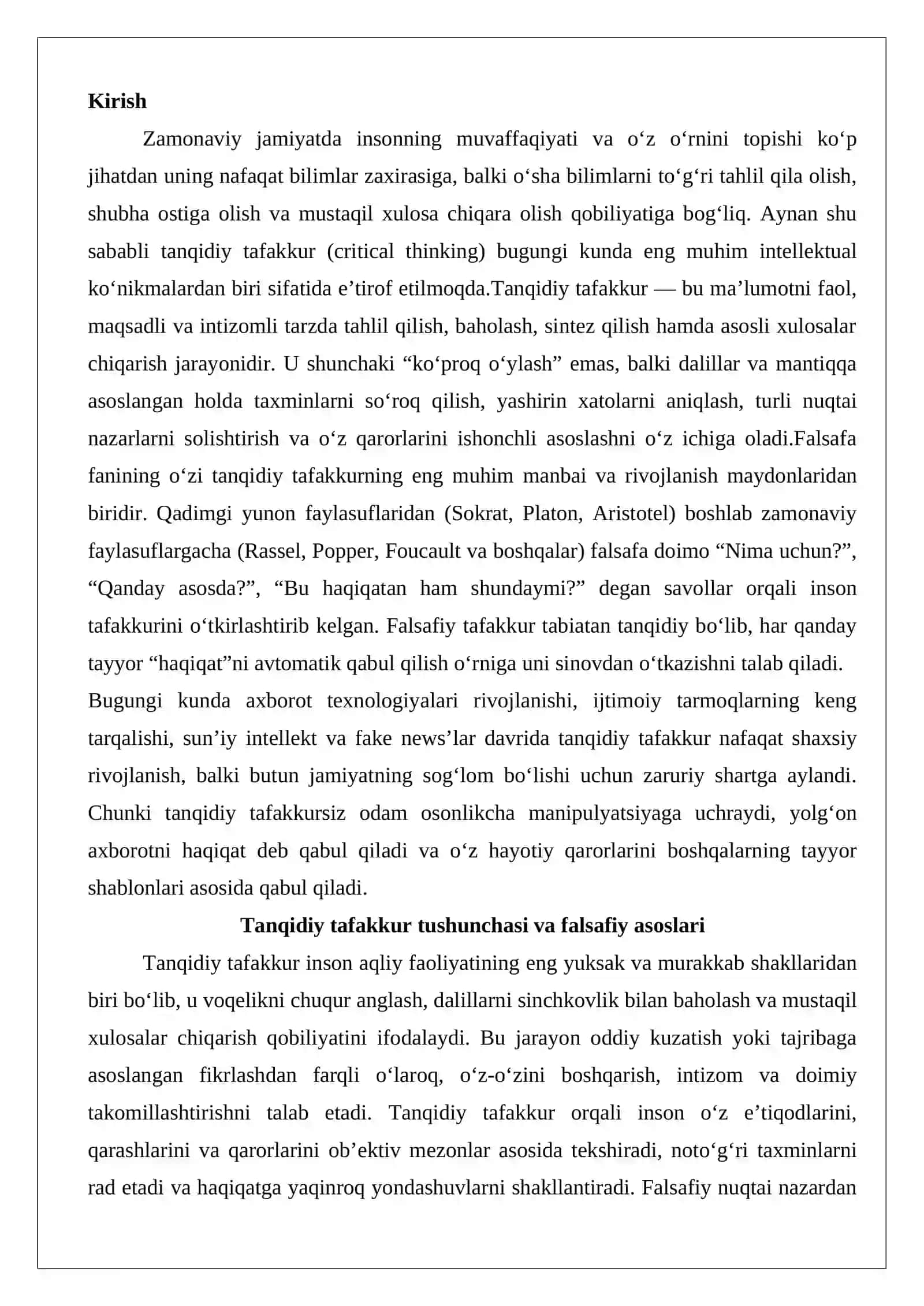 Tanqidiy tafakkurning shakllanishi 2