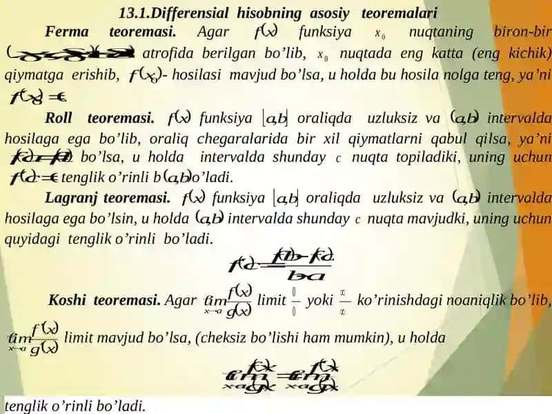 Differensiallanuvchi funksiyalar va ular uchun asosiy teoremalar 2