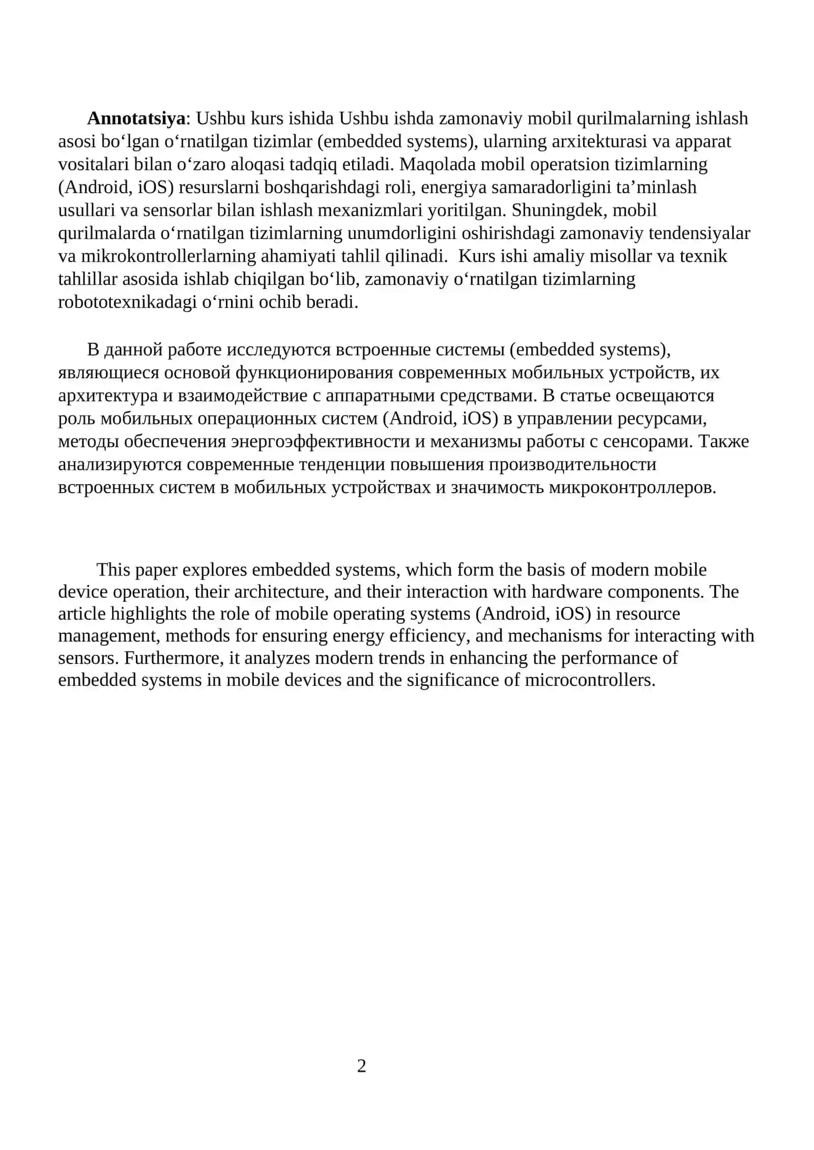 MOBIL QURILMALARDA O’RNATILGAN TIZIMLARNING QO’LLANILISHI 2