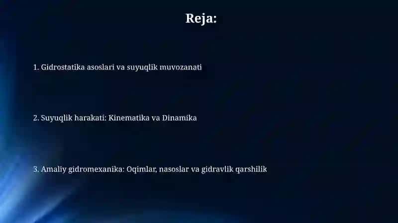 Gidromexanika va gidorstatik suyuqlik harakati va muozanat tenglamasi 2