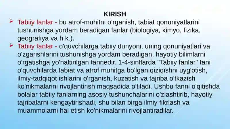 Tabiiy fanlar fanini o’qitish jarayonida boshlang’ich sinf o’quvchilarning moddiy dunyoqarash asoslarini shakllantirish 2